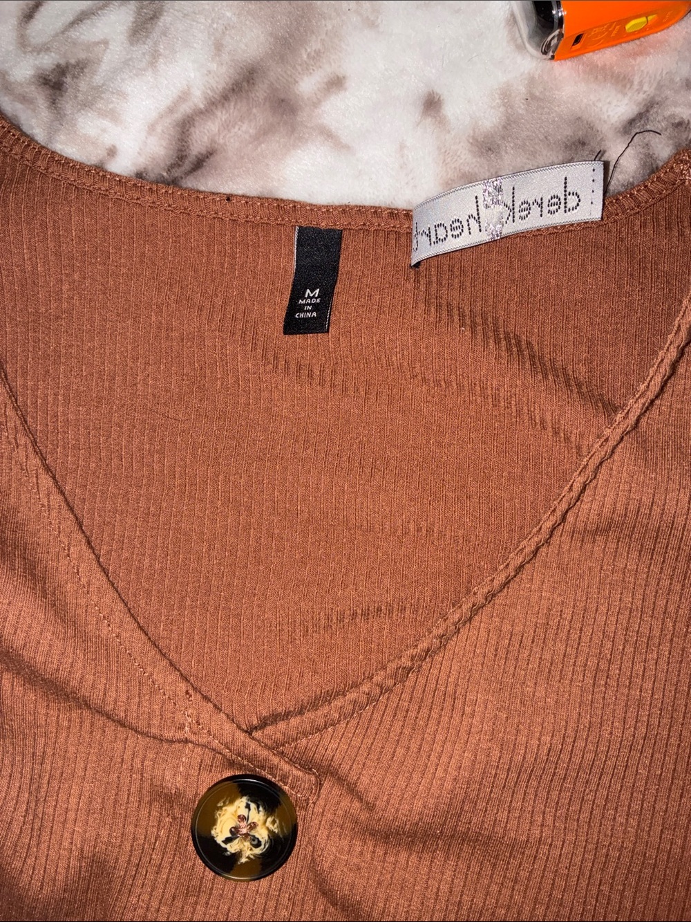 Rust Brown Ribbed Button-Front Mini Dress - Picture 5 of 5